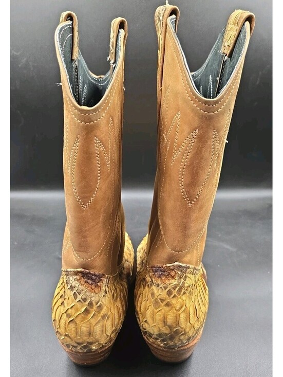 Mexican MEN\'S EXOTIC PYTHON WESTERN BOOTS Brown Leather Mens Size 8 Vintage main image 4